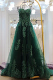 Sweetheart Lace Beading Long Green A-line Modest Prom Dress K701