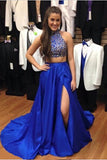 Two Pieces Royal Blue Beaded Long Prom Evening Dress 7