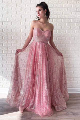 Sparking Sweetheart Long Pink Stunning Prom Dresses OKK78