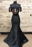 Mermaid Two Piece Embroidery Black Long Prom Dresses OKL6