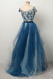 Gorgeous Blue Gradient Prom Dresses with Appliques/Mesh OKP14