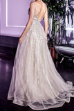 Pretty A Line Sequins Strapes Tulle V Neck Prom Dress Evening Party Dress OK1441