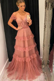 Beautiful A Line Tulle Straps Long Party Dress Formal Prom Gown OK1325