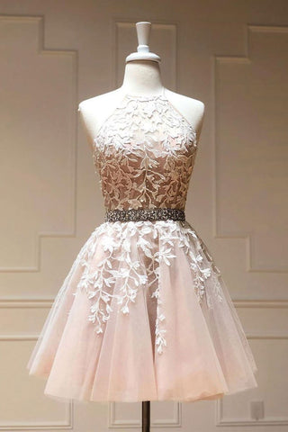 Tulle Lace Short Prom Dresses Beadeing A Line Homecoming Dress OKP39