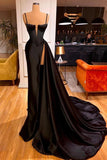 Gorgeous Black Sleeveless Split Mermaid Spaghetti Straps Evening Prom Dress OK1405