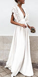 Boho Colorful V Neck A Line Cheap Bridesmaid Dresses, Long Modest Dresses OKH12