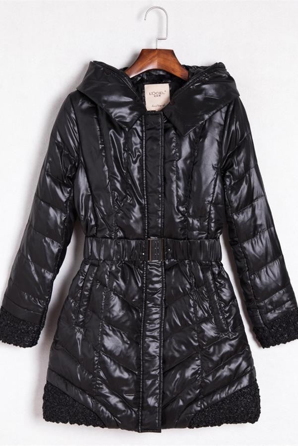 Pretty Black Women's Down Wear Long Stylish Winter Coat Free Shipping D11