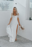 Elegant Mermaid Off the Shoulder Split Wedding Dress Long Bridal Dress OK1562