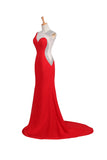 Satin Red Long Beaded One Shoulder Prom Dresses ED0659