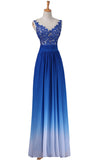 A-line Strapless Floor Length Royal Blue Ombre Chiffon Long Prom Dresses K143