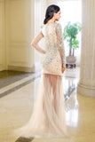 V-neck Long Sleeves Beaded Modest Prom Dress ED0716