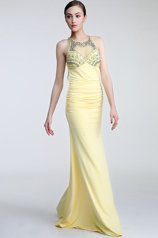 Daffodil Long Beaded Open Back Prom Evening Dress ED0837