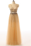 Beaded Gold Long Cap Sleeves Modest Prom Dresses ED0855