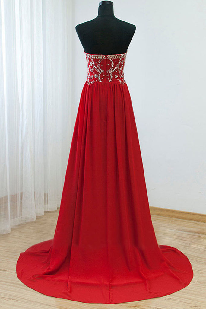 Empire Waist Red Backless Sexy Long Prom Evening Dresses ED0876