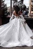 Gorgeous Rustic Long Sleeves Off the Shoulder Wedding Dress Beach Bridal Gowns OK1646