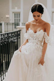 Elegant Ivory Tulle A Line Sweetheart Appliqued Wedding Dress Bridal Gown OK1134