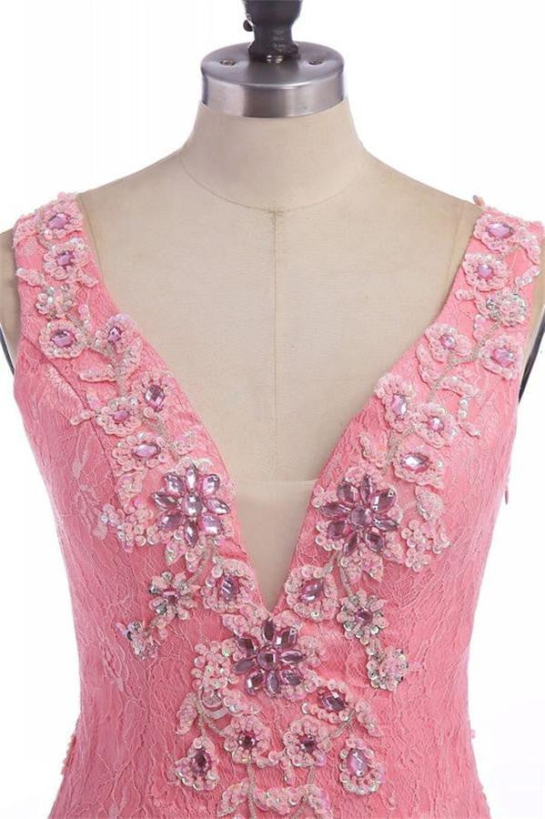 Charming Lace Mermaid Font Split Long V-neck Prom Dress K103
