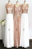 Rose Gold Long Elegant Pretty White Chiffon Charming Bridesmaid Dress K110