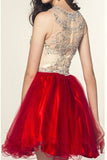 Real Beauty Cap Sleeves Short Beading Red Tulle Homecoming Dress K133