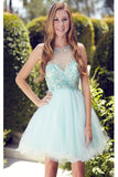 new Cute Short Beaded Sparkly Mint Cap Sleeves Homecoming Dress K135