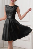 Elegant Black Simple Lace Short Chiffon Homecoming Dress For Teens K136