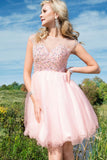 Charming Sparkly Pink Beading Tulle Short Homecoming Dresses K140
