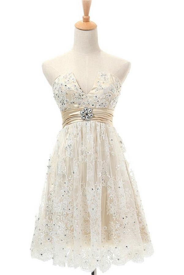 Beautiful Lace Beading Classy Short V-neck Homecoming Dress K180
