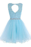 Light Sky Blue Lace Open Back Short Tulle Homecoming Dress K186