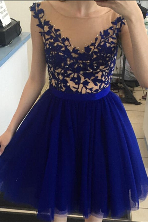 Beautiful Short Royal Blue Lace Elegant Homecoming Dresses K195