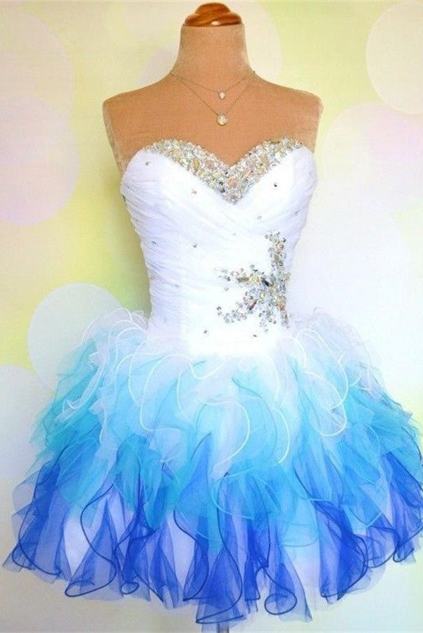 Pretty White And Royal Blue Short Sweetheart Homecoming Dress K259