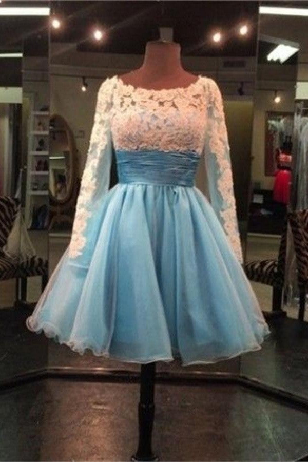 Modest Long Sleeves Lace High Low Handmade Homecoming Dress K265