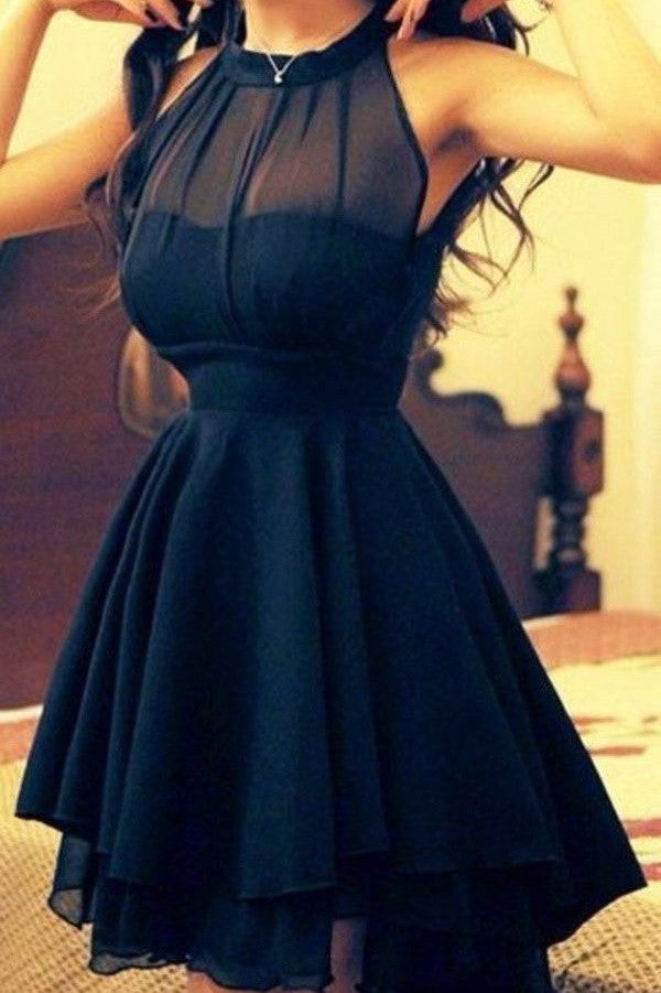 Simple Black Chiffon Halter Short Elegant Formal Homecoming Dress K336