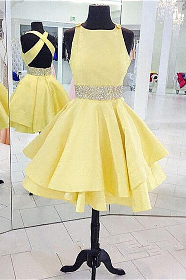 Beautiful Daffodil Short Backless Classy Charming Homecoming Dress K344