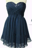 Strapless Navy Blue Chiffon High Low Homecoming Dress Short Prom Dresses K367