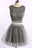 Beautiful Two Pieces Lace Silver Grey Classy Homecoming Dress K369