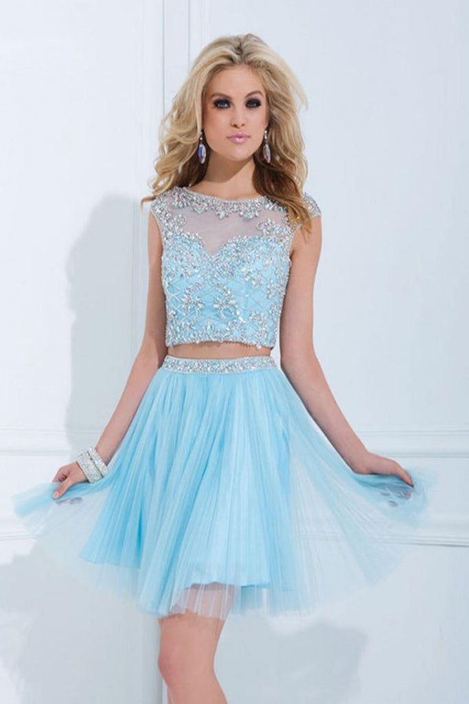 Pretty Two Pieces Light Sky Blue Cap Sleeves Short Homecoming Dress K58