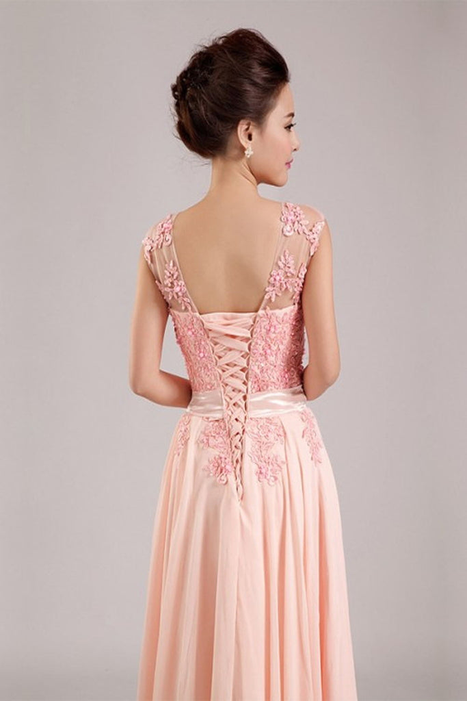 Real Beauty Long Lace Blush Pink Back Up Lace Prom Dress K68