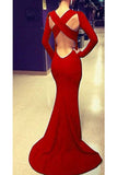 Light Red Simple Open Back Long Sleeves Cheap Prom Dress K79