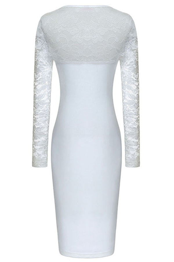 Simple Long Sleeves White Lace Elegant Charming Pretty Prom Dress K85