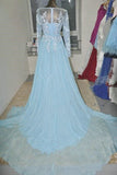 Baby Blue Long Sleeves Lace Beading Chiffon Prom Dress K97