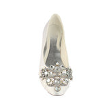 Ivory Flat Beading Wedding Shoes, Satin Wedding Party Shoe For Women L-930