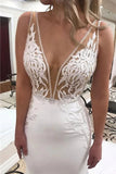 Elegant Mermaid Deep V-neck Wedding Dresses With Lace Appliques, Bridal Gown OK1813
