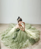 Spaghetti Straps Mint Green Ball Gown Formal Prom Gowns A Line Tulle Evening Dresses OK1447