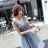 V Neck A Line Beaded Homecoming Dress, Short Tulle Prom Dress OKN59