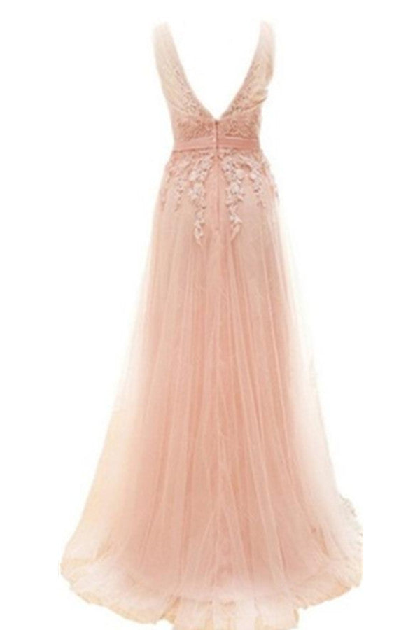 Charming Long Blush Pink Lace Elegant A-line Prom Dress OK11