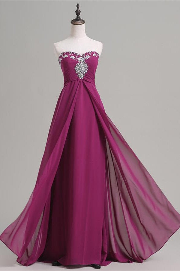 Strapless Long Modest Simple Cheap Beaded Chiffon Prom Dresses OK33