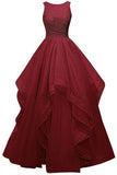 Pretty Burgundy Long Ball Gown Beading Prom Dress K38