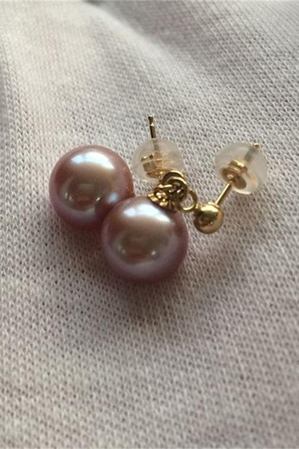 Handmade Beautiful Round Pearl Earring with 18K Gold Posts P10