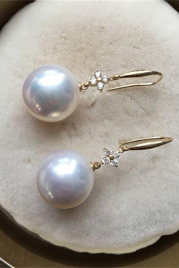 AA Quality 13-14mm Edison Pearl Dangling Earrings with 18K Gold Posts P15