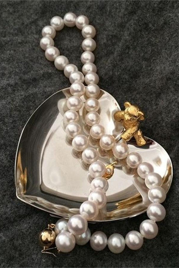 Handmade Perfect Round Pearl Necklace with 14K Gold Clip P26